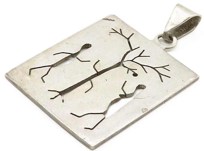 925 Sterling Silver  Vintage Cutout People & Tree Scene Pendant  PT12394
