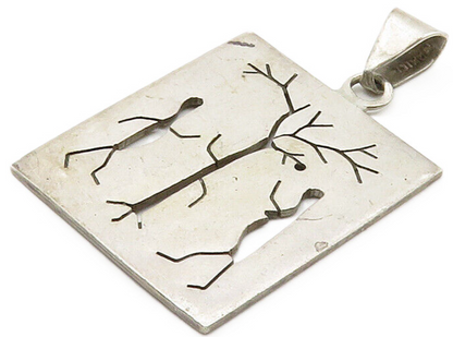 925 Sterling Silver  Vintage Cutout People & Tree Scene Pendant  PT12394