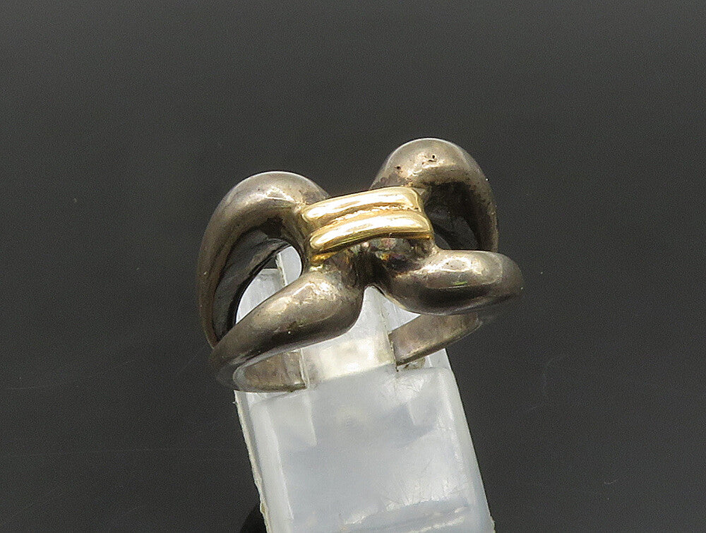 925 Silver & 14K GOLD  Vintage Open Shank Connector Band Ring Sz 6  RG24368
