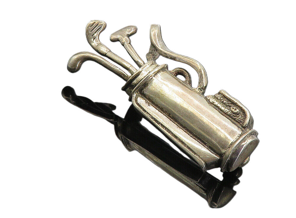 MEXICO 925 Sterling Silver  Vintage Bag Of Golf Clubs Sports Brooch Pin BP3047