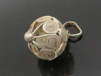 925 Sterling Silver  Vintage Shiny Sphere Ball Cage Swirl Pendant  PT19593
