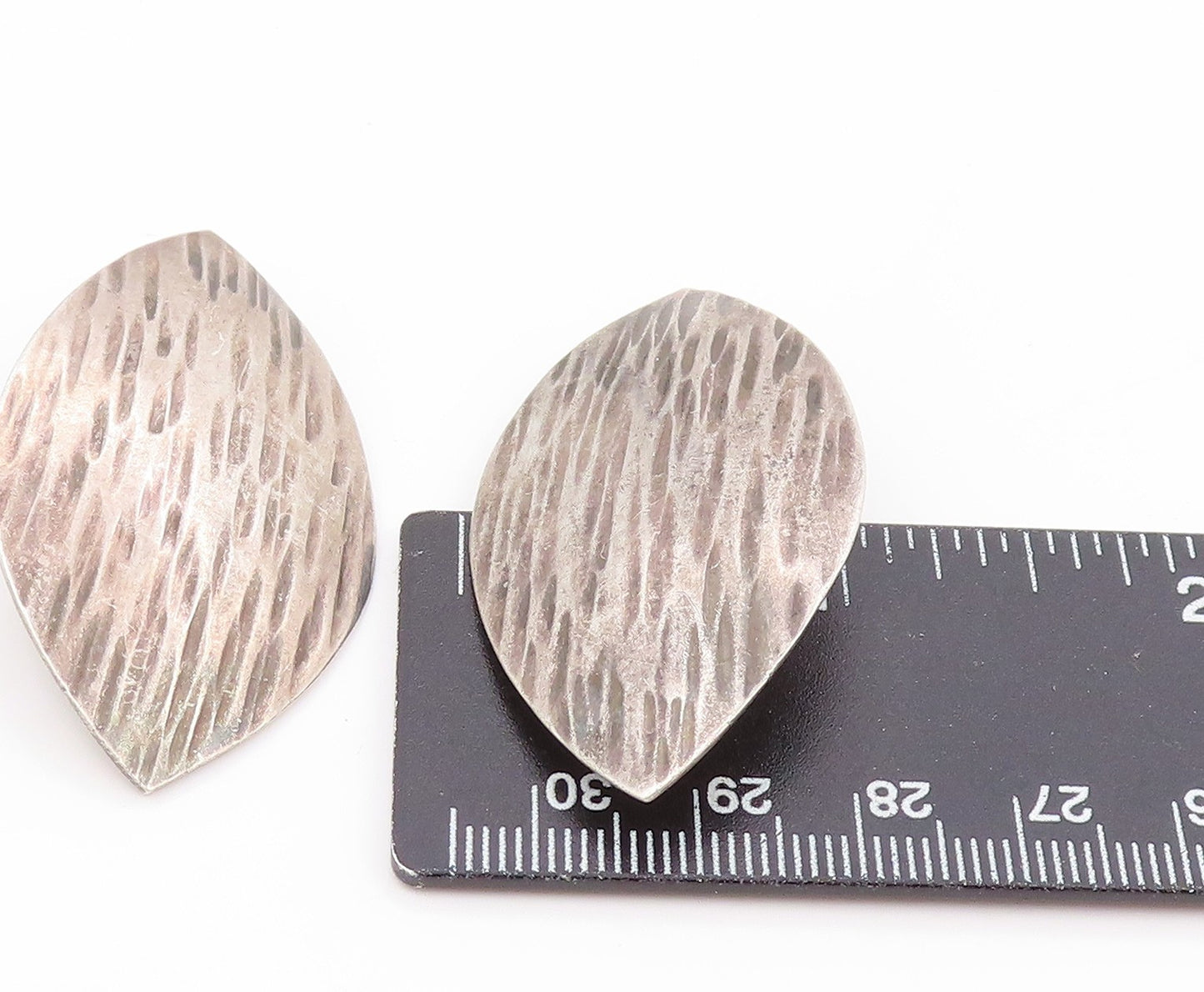 925 Sterling Silver Vintage Earrings MEXICO Etched Marquise Shape Leaf  EG14038