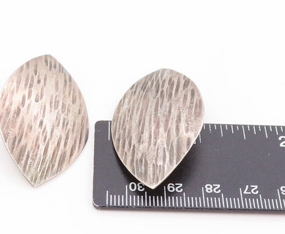 925 Sterling Silver Vintage Earrings MEXICO Etched Marquise Shape Leaf  EG14038