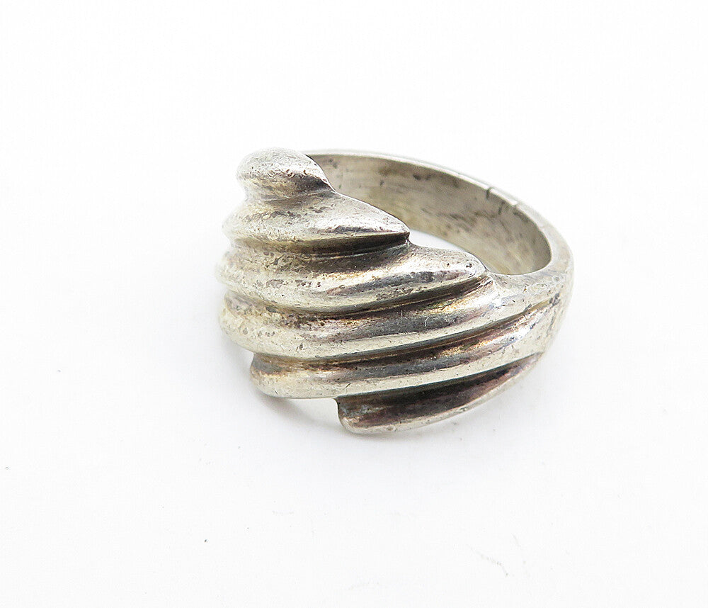 MEXICO 925 Silver  Vintage Dark Tone Fluted Tapered Band Ring Sz 7  RG6975