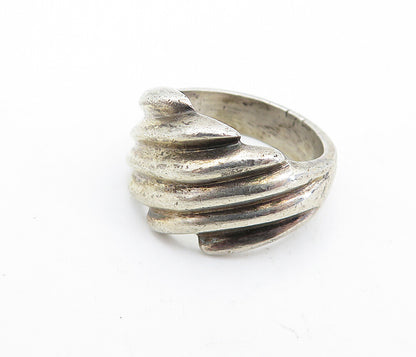 MEXICO 925 Silver  Vintage Dark Tone Fluted Tapered Band Ring Sz 7  RG6975