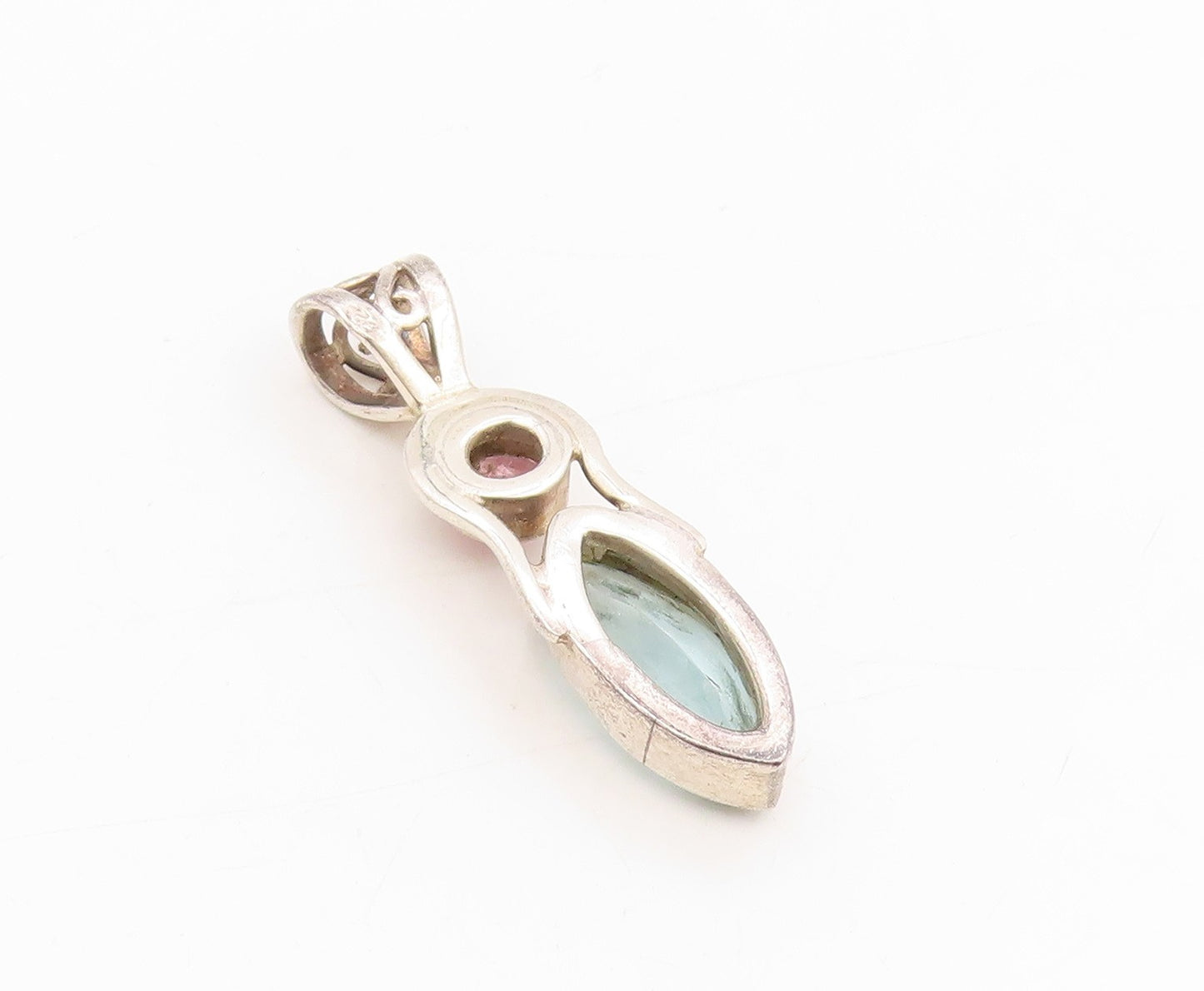 925 Sterling Silver Vintage Pendant Marquise Cut Blue Topaz Drop Charm  PT25441