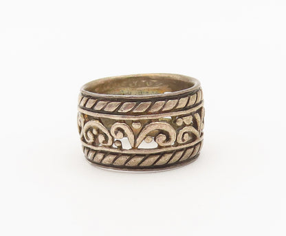 925 Sterling Silver Vintage Ring Swirls And Twisted Rope Carved Sz 9.5  RG27846
