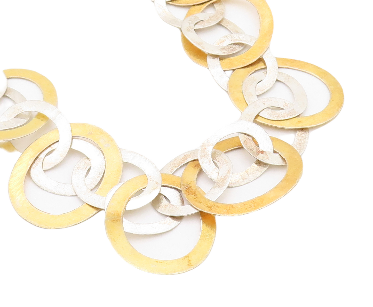 925 Sterling Silver Vintage Necklace Gold Plated Large Linked Rings  NE4344