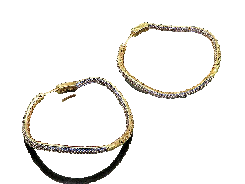 KLEO 925 Sterling Silver  Vintage Tanzanite Gold Plated Hoop Earrings  EG10540