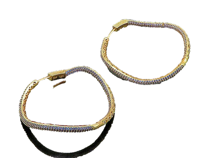 KLEO 925 Sterling Silver  Vintage Tanzanite Gold Plated Hoop Earrings  EG10540