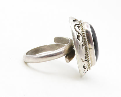 MEXICO 925 Silver  Vintage Black Onyx Floral Vine Cocktail Ring Sz 6.5 RG12171
