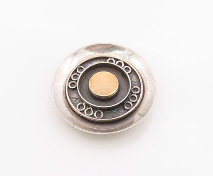 14k Gold & 925 Sterling Silver Vintage Brooch Modernist Circular Pin   BP12546