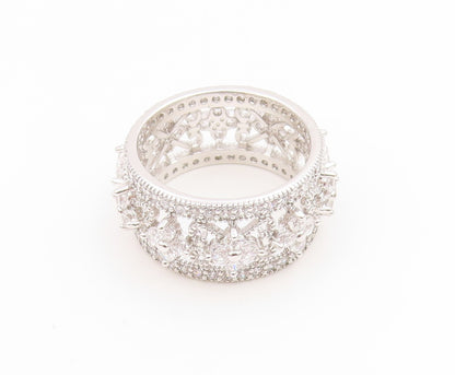 925 Sterling Silver Vintage Ring CZ Floral Openwork Eternity Band  Sz 8  RG35194