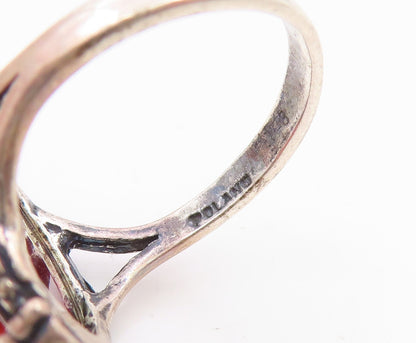 925 Sterling Silver Vintage Ring POLAND Cabochon Amber Band  Sz 6.5  RG35335