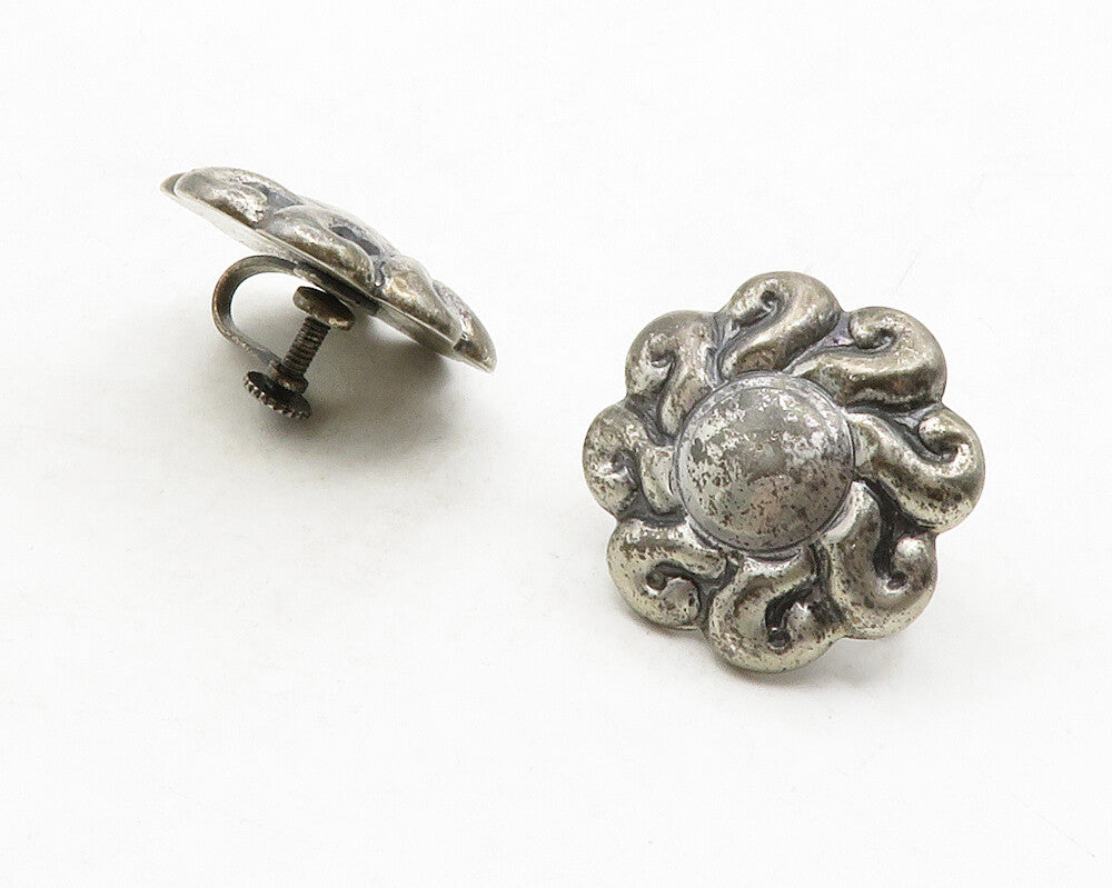MEXICO 925 Sterling Silver  Vintage Antique Floral Non Pierce Earrings  EG6871
