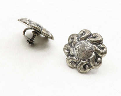 MEXICO 925 Sterling Silver  Vintage Antique Floral Non Pierce Earrings  EG6871