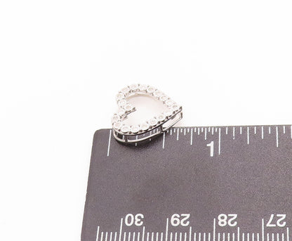 925 Sterling Silver Vintage Pendant Floral Diamonds Inlay Cutout Heart  PT23186
