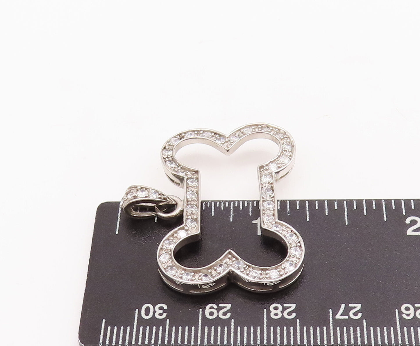 925 Sterling Silver Vintage Pendant Minimalist Bone Topaz Beaded Cutout  PT22846