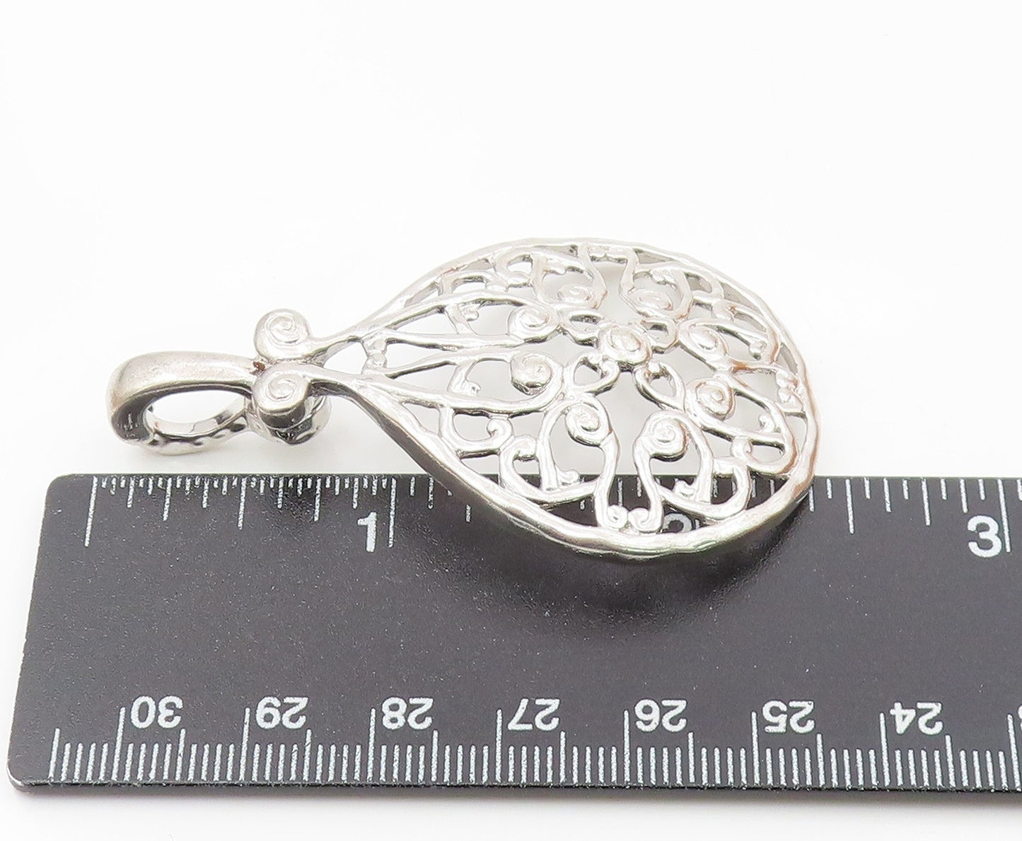 925 Sterling Silver  Vintage Shiny Open Floral Swirl Design Pendant  PT15801