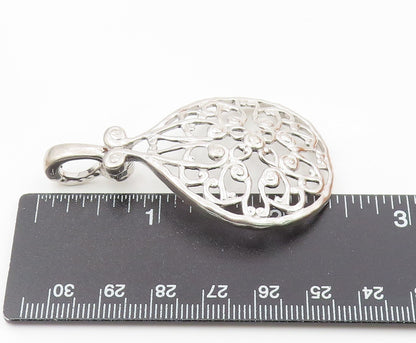 925 Sterling Silver  Vintage Shiny Open Floral Swirl Design Pendant  PT15801