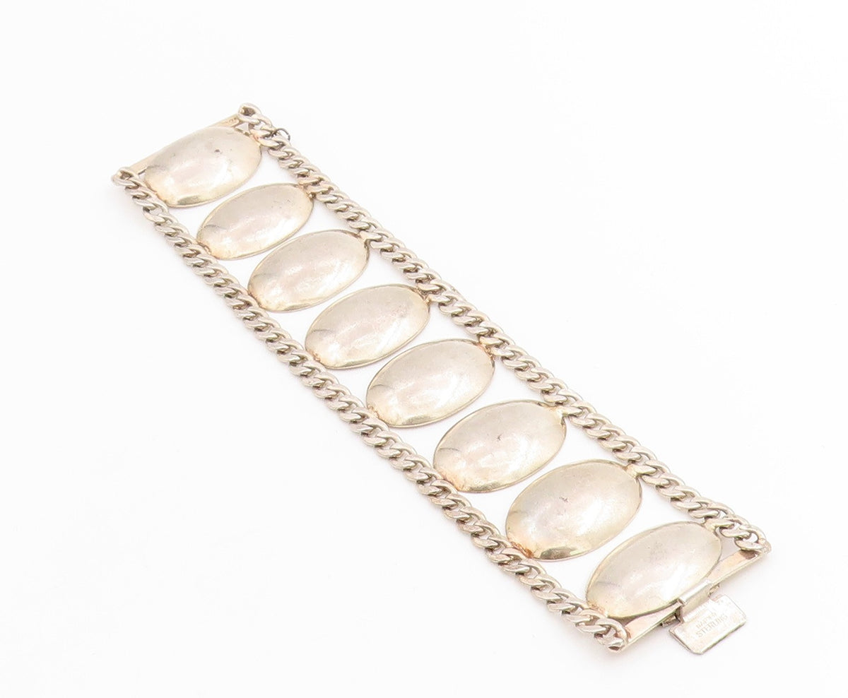 925 Sterling Silver Vintage Bracelet Geometric Solid Oval Link Chain  BT11421