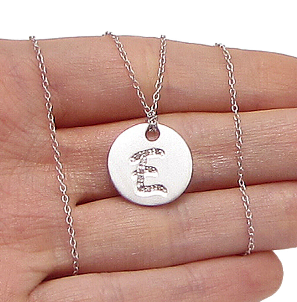 925 Sterling Silver  .10ctw Genuine Diamonds E Initial Pendant & Chain  PT2453