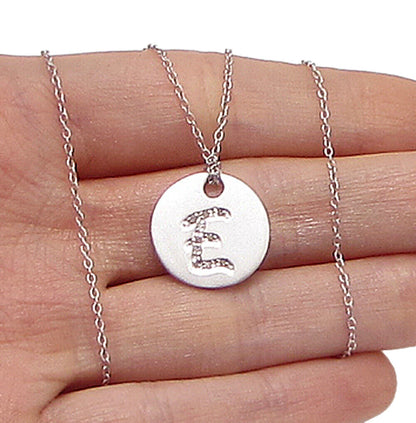 925 Sterling Silver  .10ctw Genuine Diamonds E Initial Pendant & Chain  PT2453