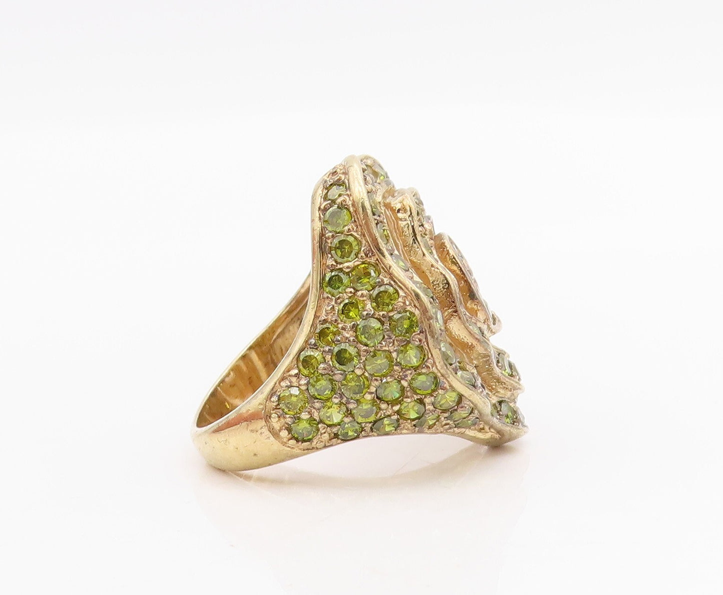 925 Sterling Silver Vintage Ring Gold Plated Spiral Peridot Inlay  Sz 7  RG31715