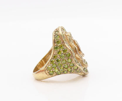 925 Sterling Silver Vintage Ring Gold Plated Spiral Peridot Inlay  Sz 7  RG31715