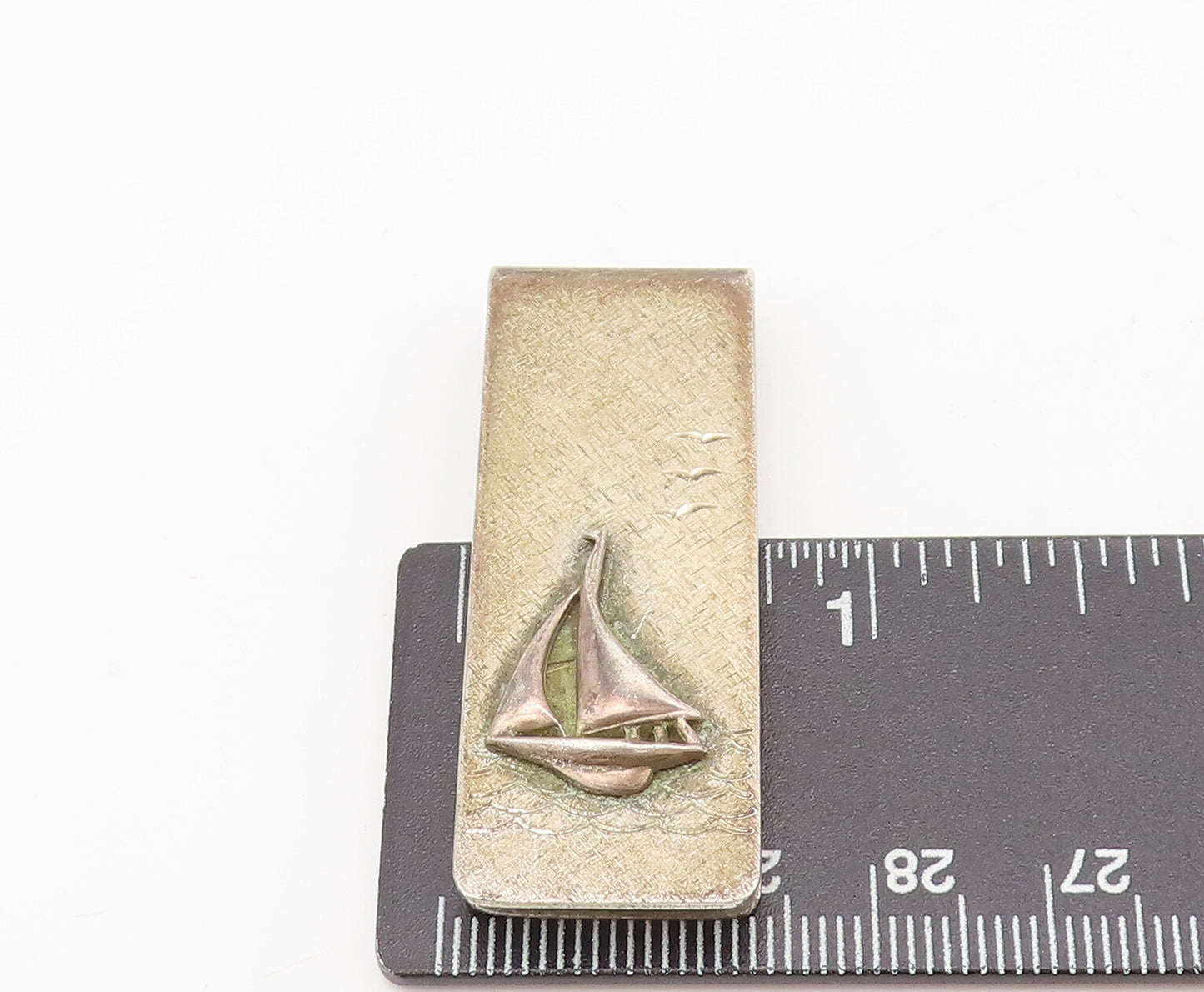 B.A.B 925 Silver  Vintage Minimalist Carved Sailing Ship Tie Clip  TR3666