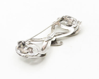 925 Sterling Silver  Vintage Handmade Love Heart Ribbon Brooch Pin  BP3712