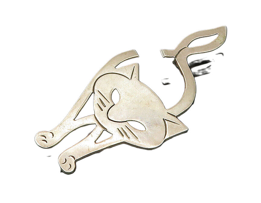 MYG MEXICO 925 Sterling Silver  Vintage Shiny Cat Motif Brooch Pin  BP7428