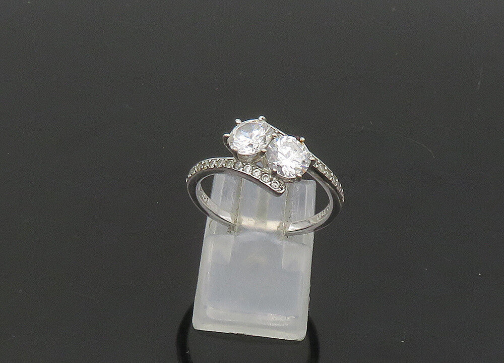 925 Sterling Silver  Vintage Cubic Zirconia Bypass Band Ring Sz 8  RG21655