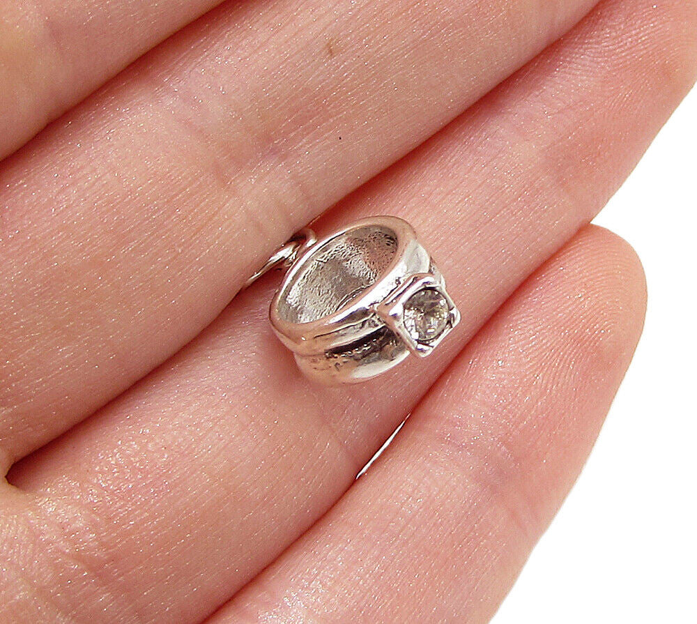 925 Sterling Silver  Vintage CZ Perfect Engagement Ring Charm Pendant  PT1796