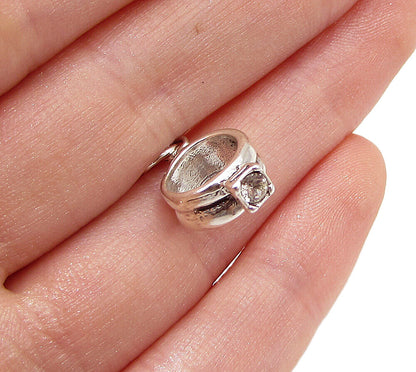 925 Sterling Silver  Vintage CZ Perfect Engagement Ring Charm Pendant  PT1796
