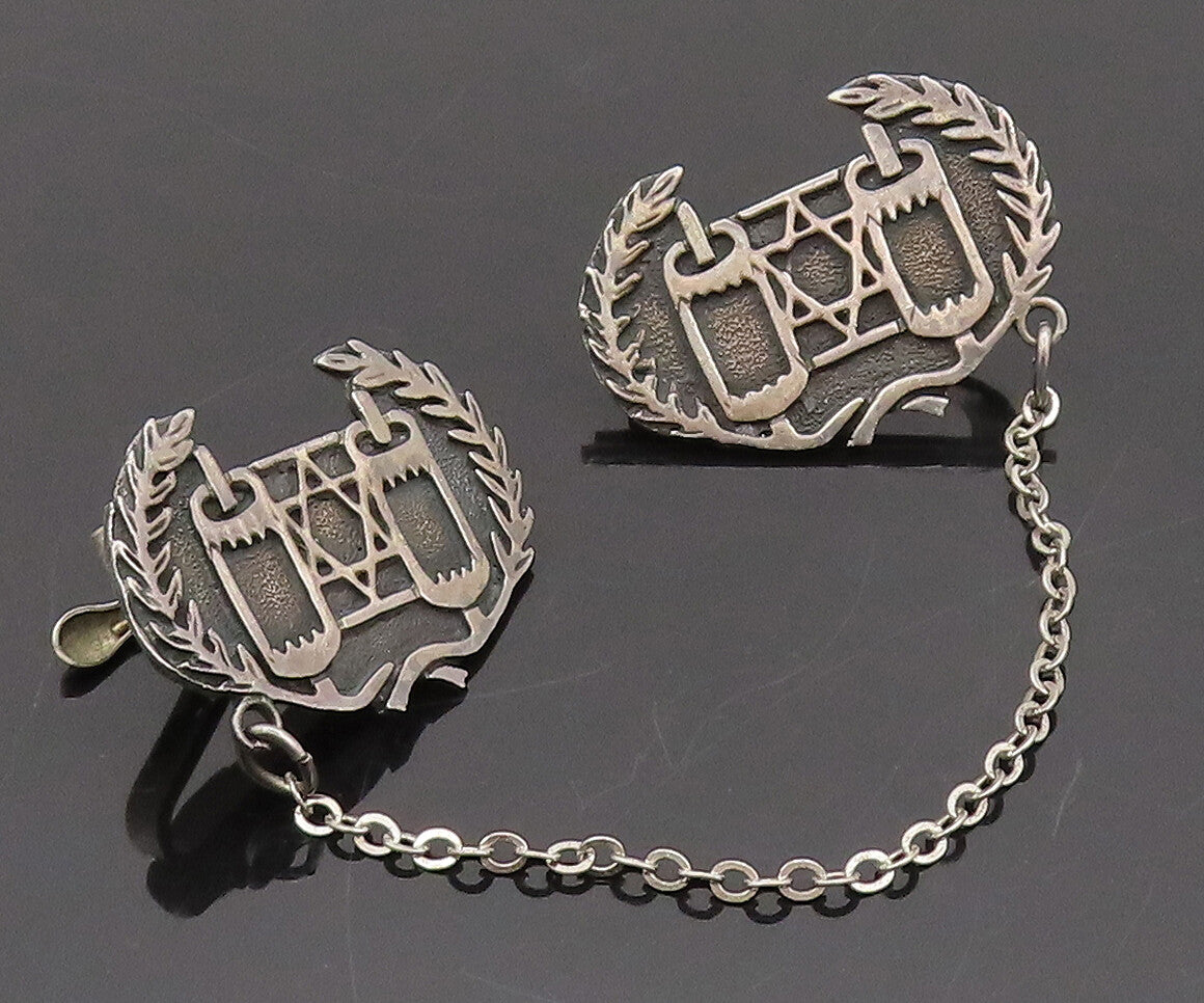 925 Sterling Silver  Vintage Carved Torah Scroll Chain Linked Tie Clip  TR3661
