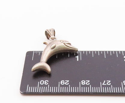 925 Sterling Silver  Vintage Petite Hollow Leaping Dolphin Pendant  PT16316