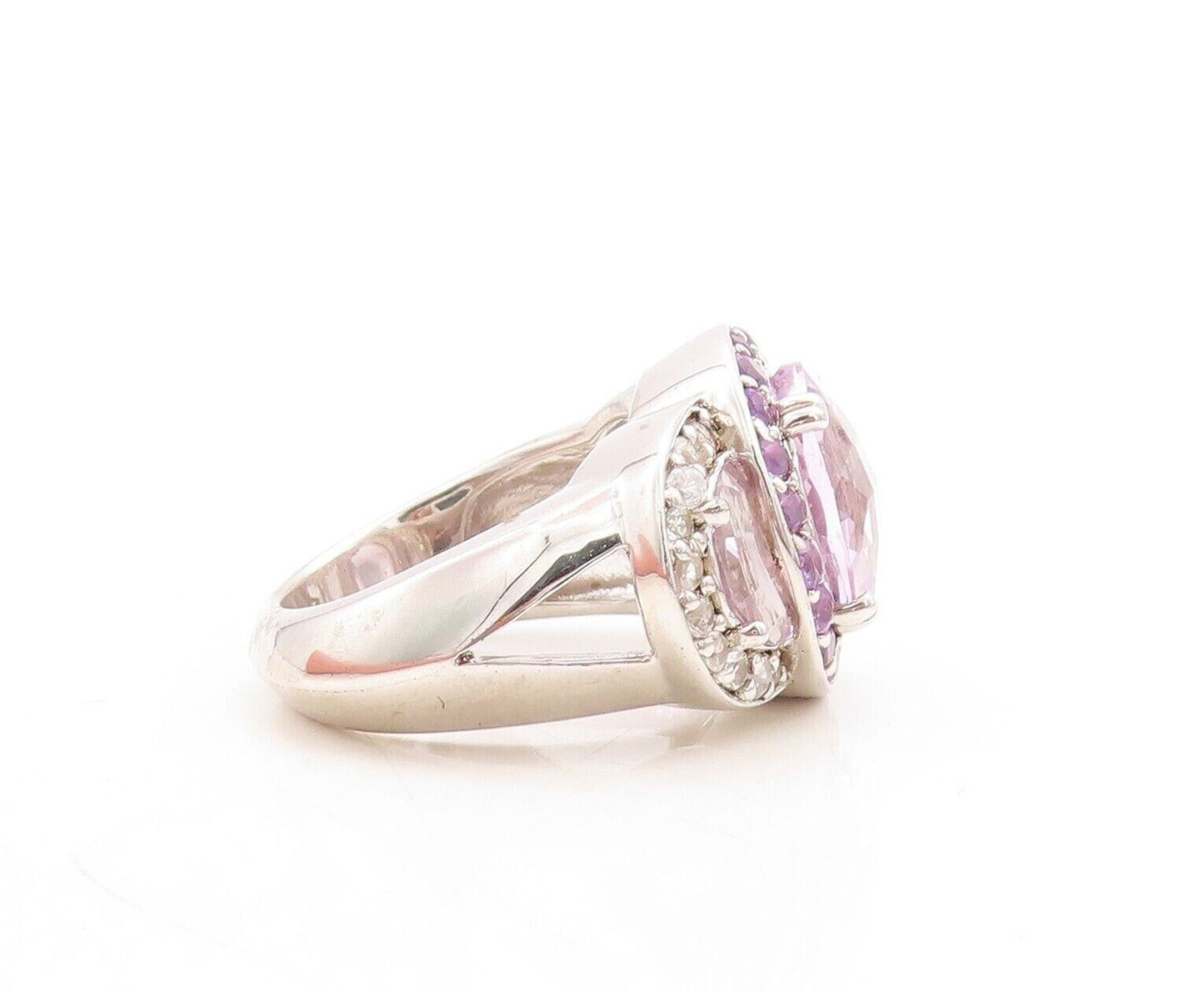 925 Sterling Silver Vintage Ring Round Cut Amethyst & Topaz  Sz 7.5  RG30082