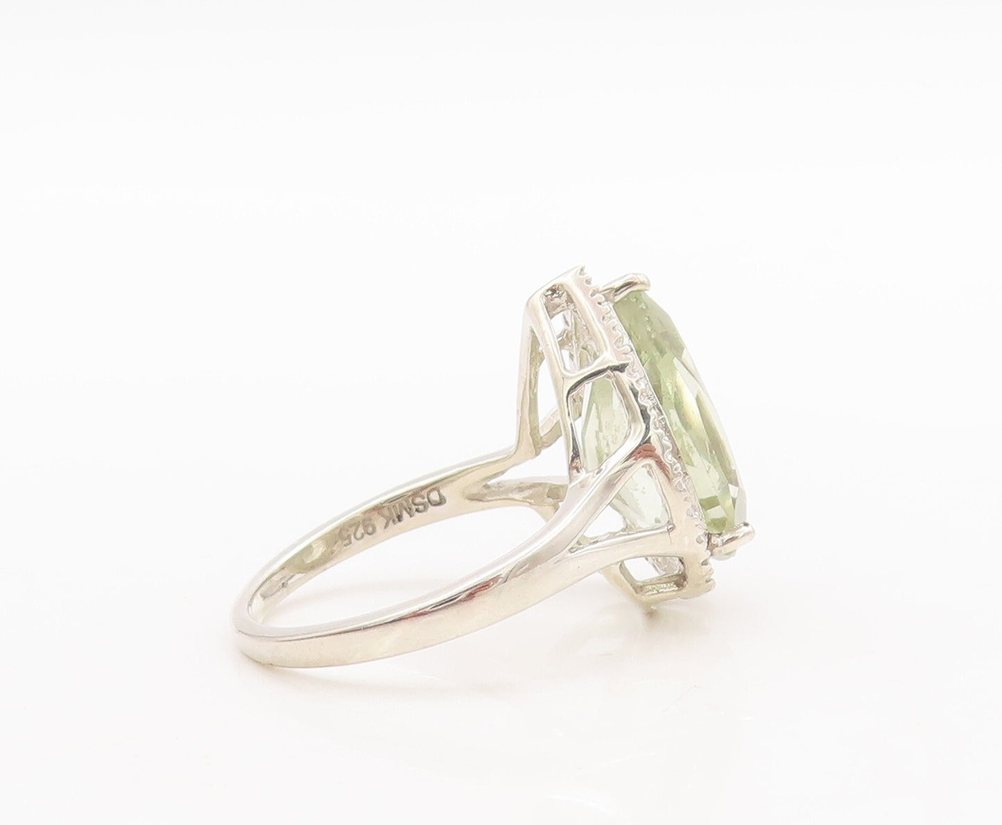 925 Sterling Silver Vintage Ring Drop Cut Gemstone Halo Topaz Sz 7  RG29451