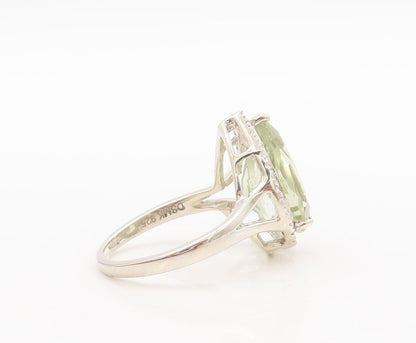 925 Sterling Silver Vintage Ring Drop Cut Gemstone Halo Topaz Sz 7  RG29451