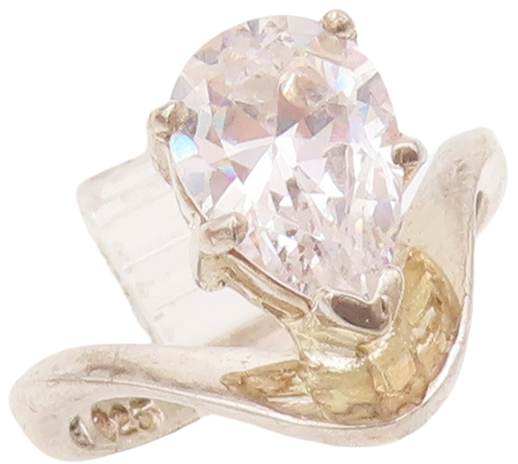 925 Sterling Silver Vintage Ring Swirled Shank Drop Cut CZ  Sz 6  RG28308