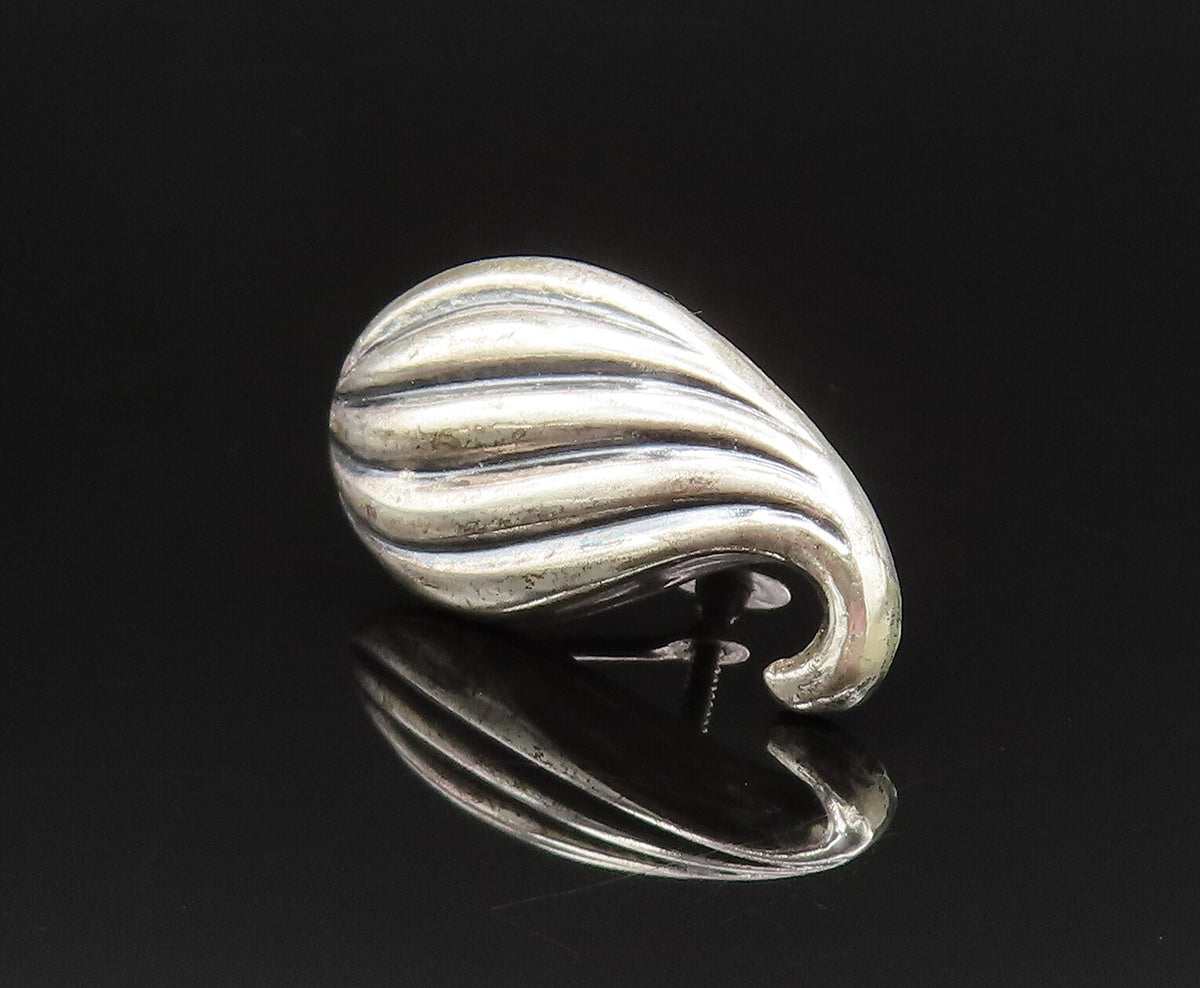 JEWELART 925 Silver  Vintage Unique Ribbed Swirl Screw Back Earrings  EG11934
