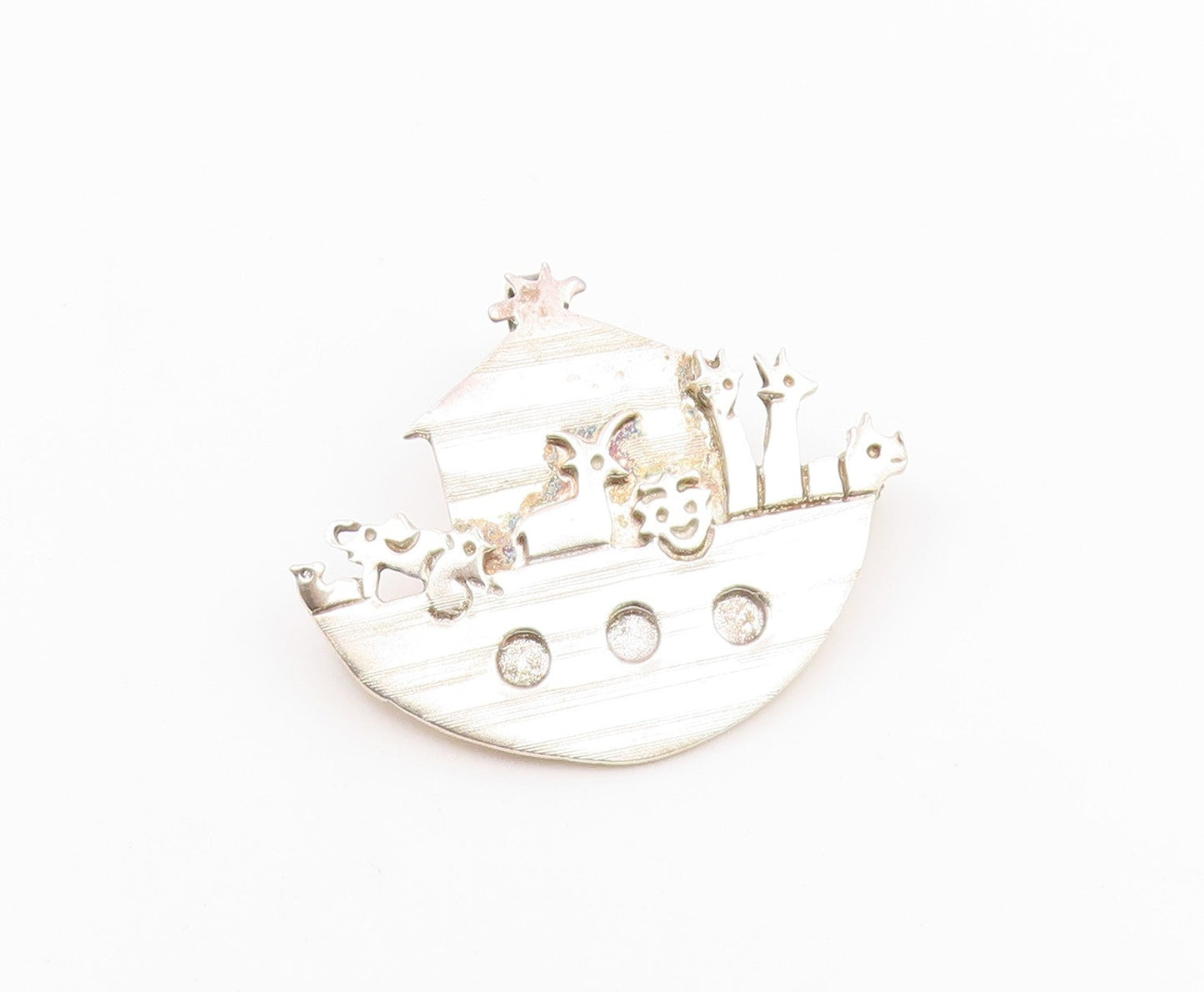 925 Sterling Silver  Vintage Noah's Arc Theme Religious Brooch Pin  BP7604