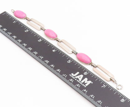 925 Sterling Silver Vintage Bracelet Oval Pink Gemstone Geometric Link  BT11687