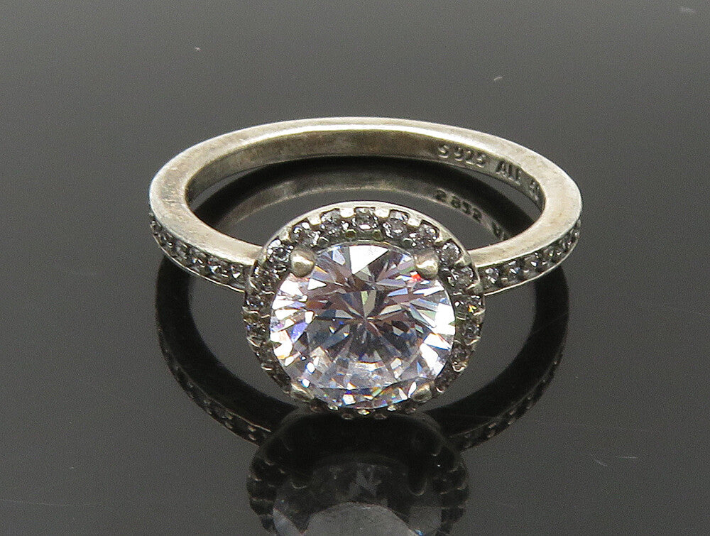 PANDORA 925 Silver  Vintage Cubic Zirconia Solitaire Ring Sz 5.5  RG24090