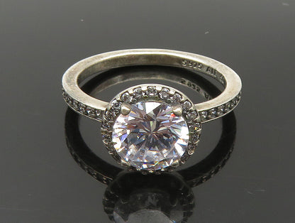 PANDORA 925 Silver  Vintage Cubic Zirconia Solitaire Ring Sz 5.5  RG24090