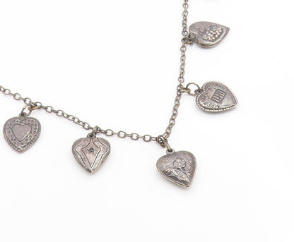 925 Sterling Silver Vintage Necklace Etched Love Heart Charm Motif Chain  NE4832