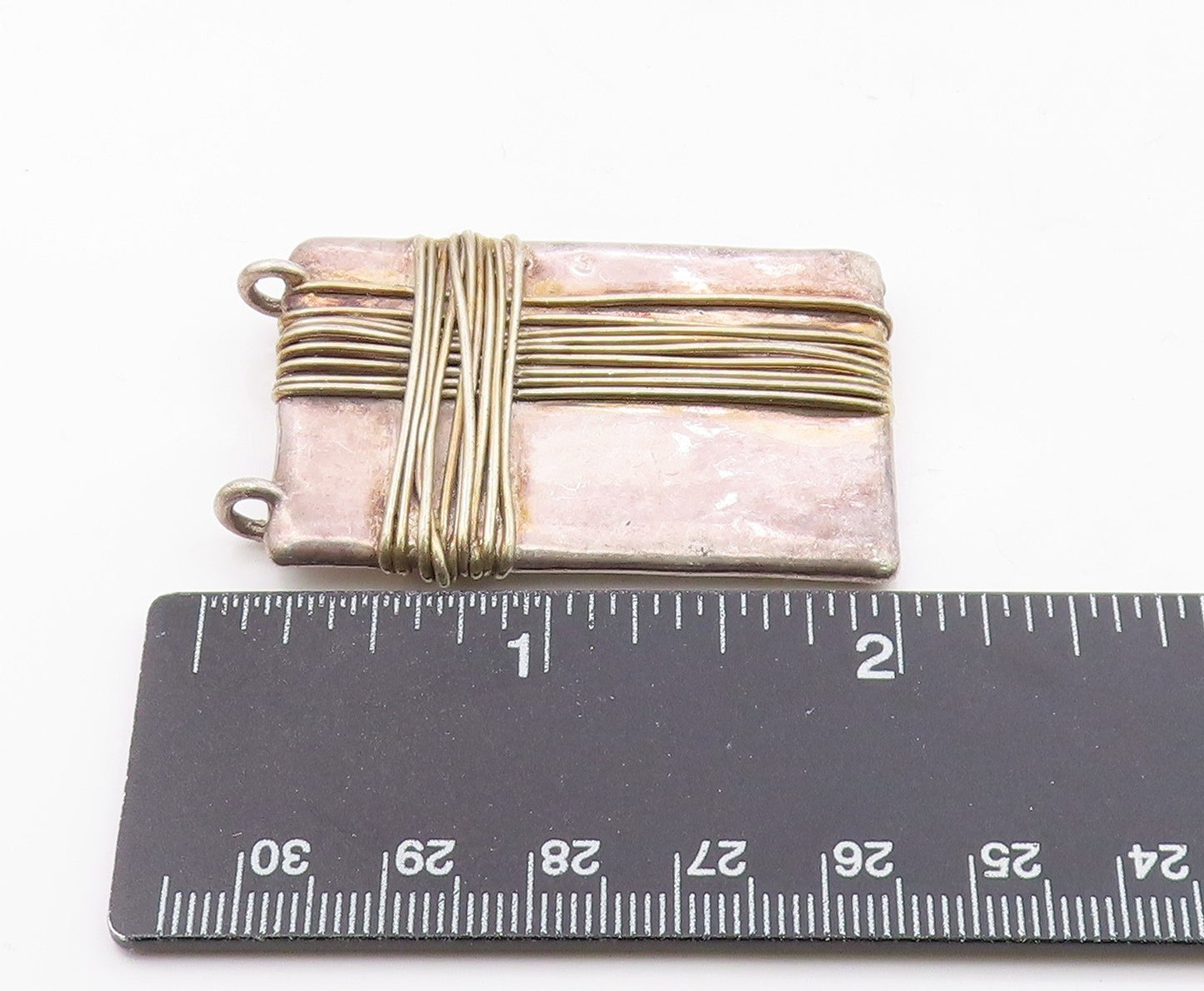925 Sterling Silver  Vintage Wire Wrapped Detail Square Pendant  PT10056