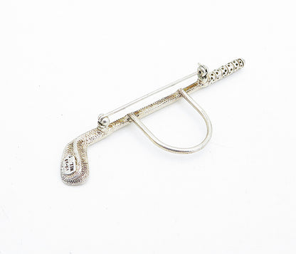 MEXICO 925 Sterling Silver  Vintage Etched Detail Golf Club Brooch Pin  BP1826