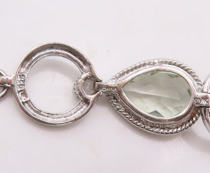 925 Sterling Silver Vintage Bracelet Drop Cut Peridot & Topaz Ring Links BT10848